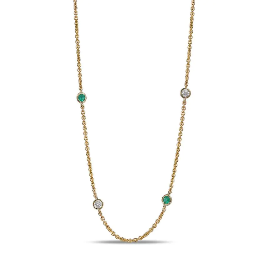 18ct Yellow Gold 0.17ct Emerald and 0.22 Diamond Necklace