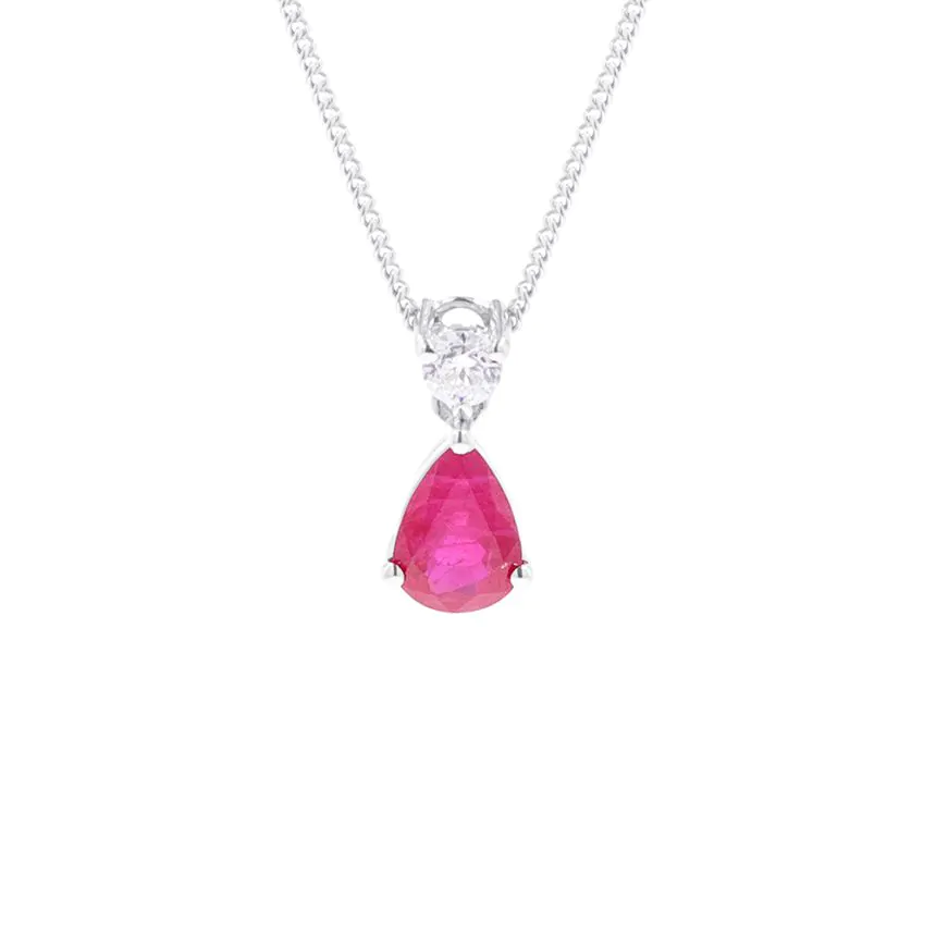18ct White Gold 0.66ct Ruby and 0.14ct Diamond Pendant