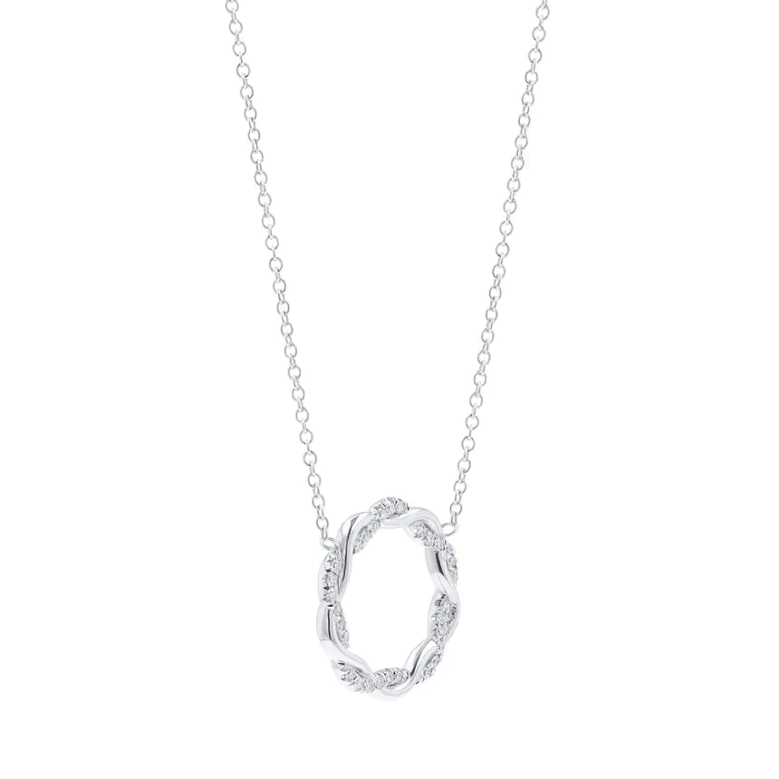 18ct White Gold 0.075ct Diamond Open Circle Pendant with Chain