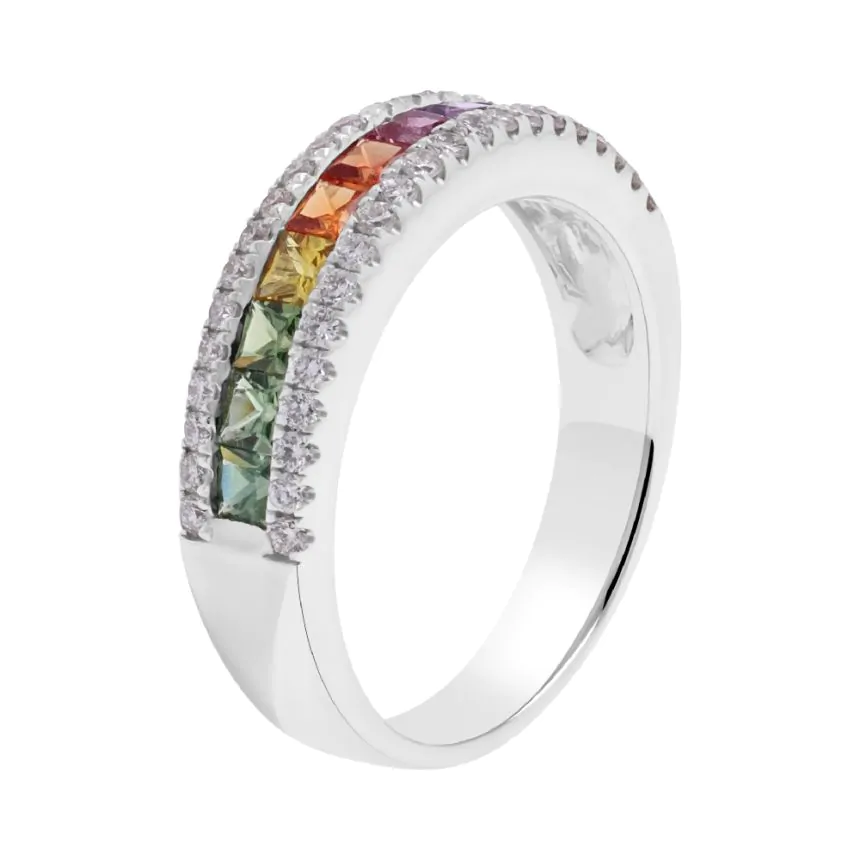 18ct White Gold 0.91ct Rainbow Sapphire and 0.37ct Diamond Dress Ring