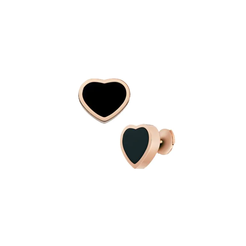 Chopard Happy Hearts 18ct Rose Gold & Black Onyx Stud Earrings