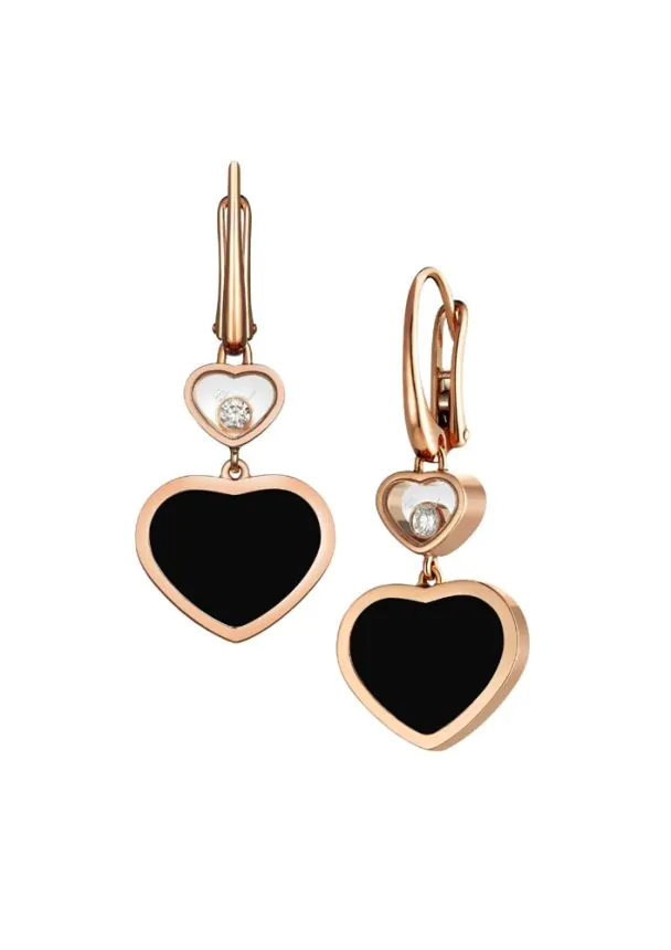 Chopard Happy Hearts 18ct Rose Gold, Black Onyx & Diamond Drop Earrings 837482-5210