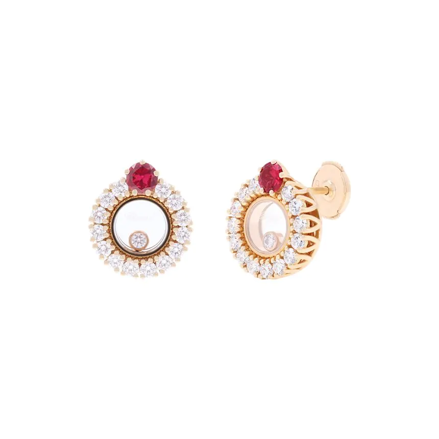 Chopard Happy Diamonds 18ct Rose Gold, Ruby and Diamond Stud Earrings 839466-5901