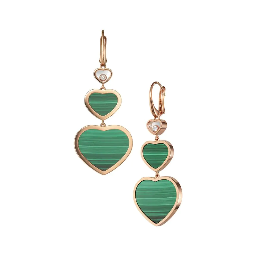 Chopard Happy Hearts 18ct Rose Gold, Malachite and Diamond Drop Earrings 837482-5111