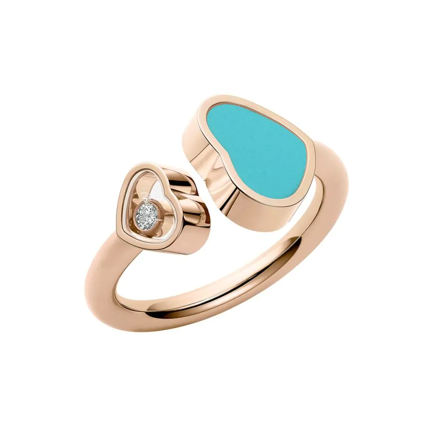 Chopard 18ct Rose Gold Happy Hearts Turquoise Inlay & Diamond Ring 8294825410