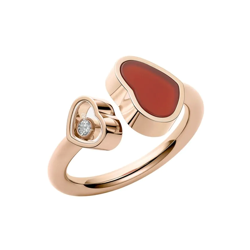 Chopard Happy Hearts 18ct Rose Gold, Red Carnelian & Diamond Ring 829482-5830