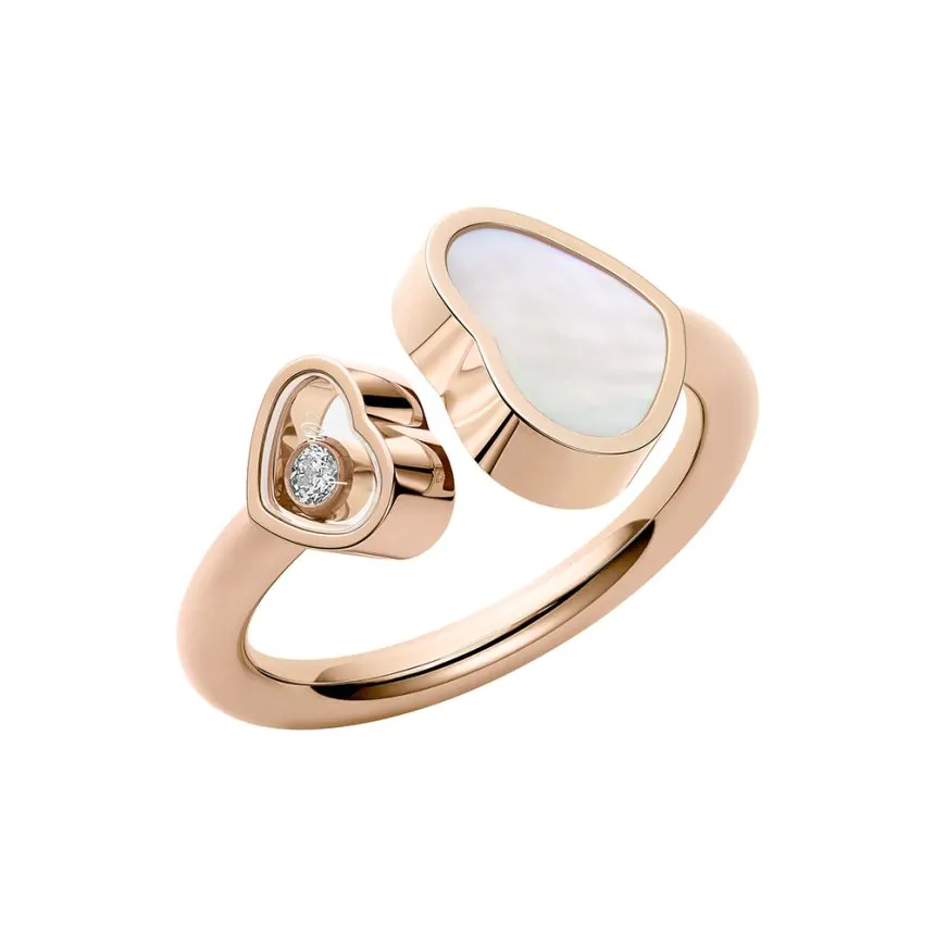 Chopard Happy Hearts 18ct Rose Gold, Mother of Pearl & 0.05ct Diamond Ring 829482-5306