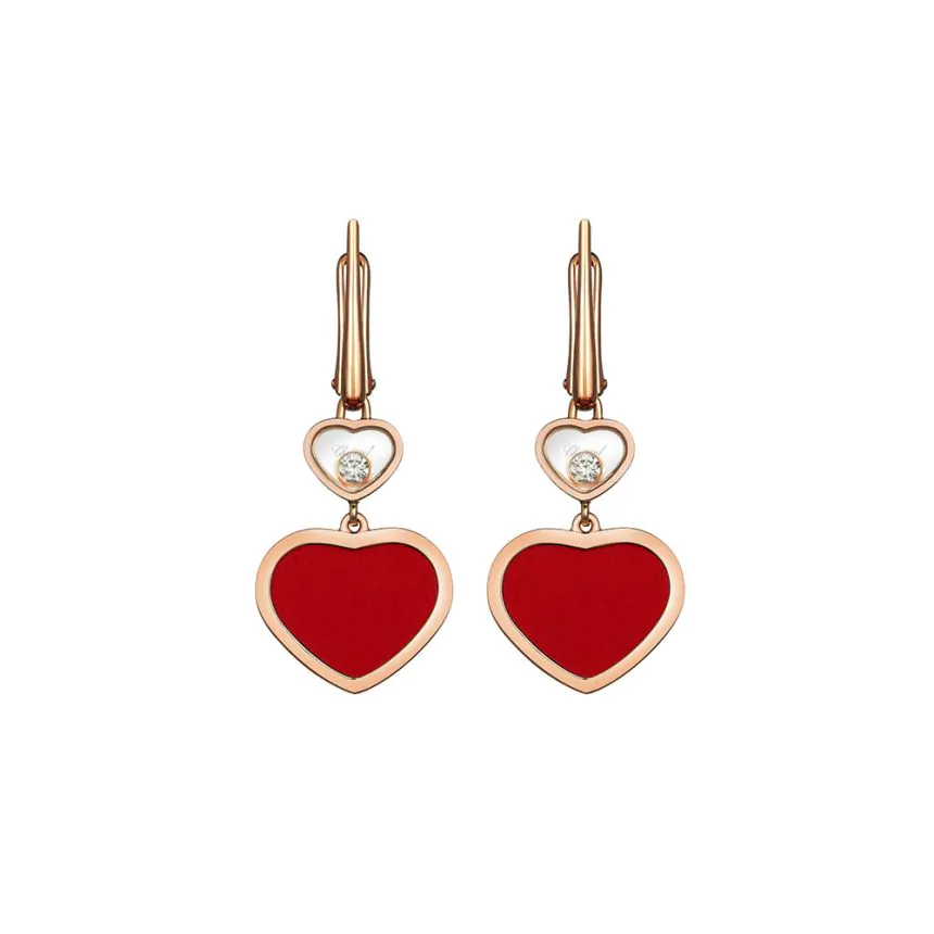 Chopard Happy Hearts 18ct Rose Gold, Red Carnelian & Diamond Drop Earrings 8374825810