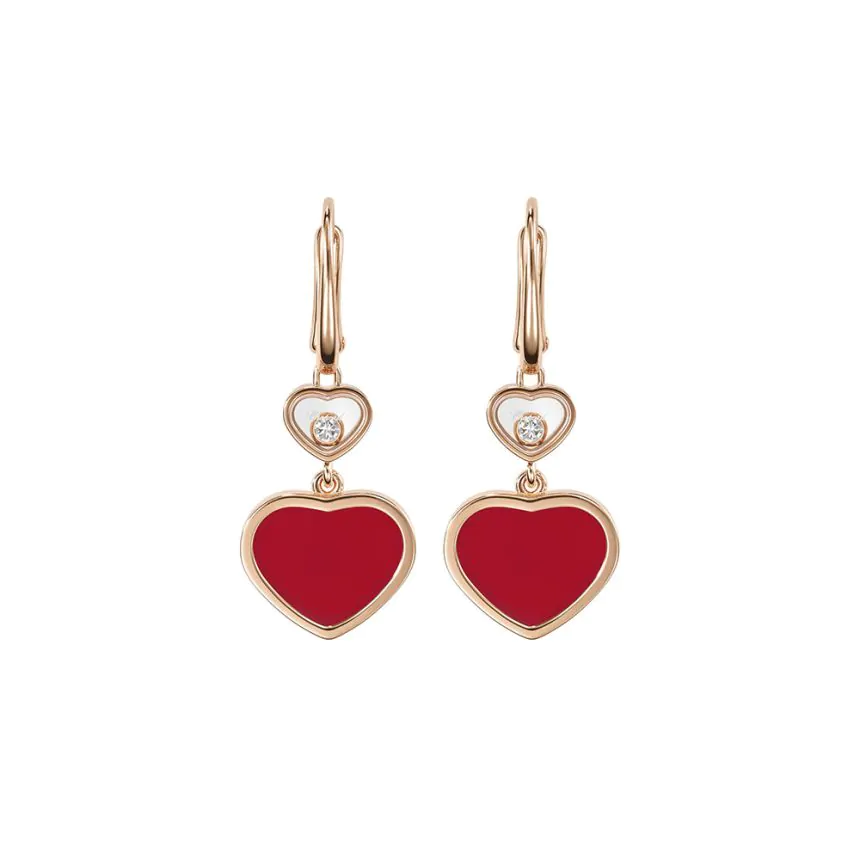 Chopard Happy Hearts 18ct Rose Gold, Red Carnelian & Diamond Earrings 837482-5820