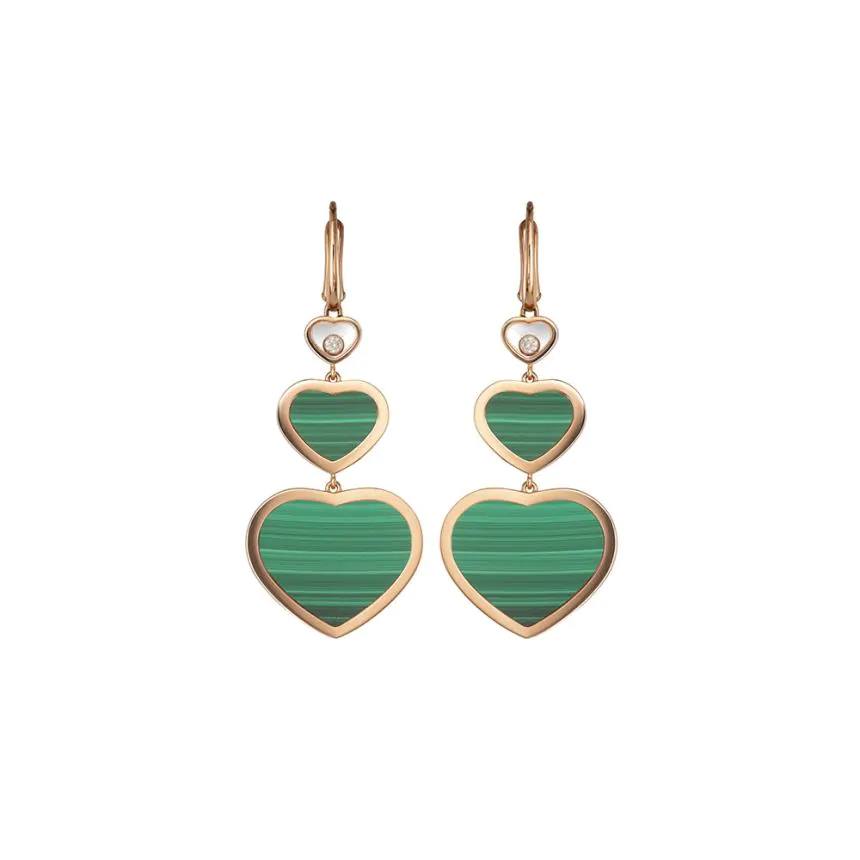 Chopard Happy Hearts 18ct Rose Gold, Malachite and Diamond Drop Earrings 837482-5111