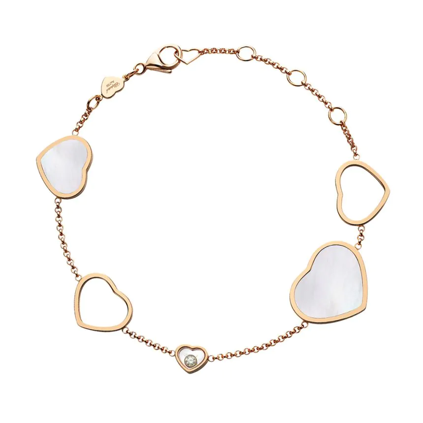 Chopard Happy Hearts 18ct Rose Gold, Mother of Pearl & Diamond Bracelet 857482-5031