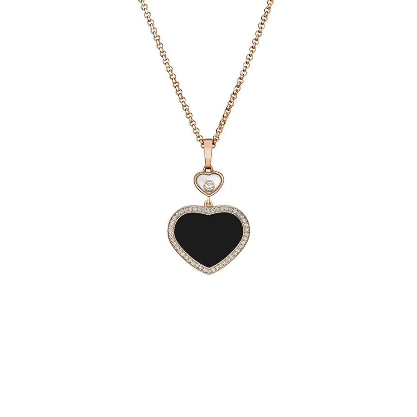 Chopard Happy Hearts 18ct Rose Gold, Black Onyx & Diamond Necklace 79A074-5201