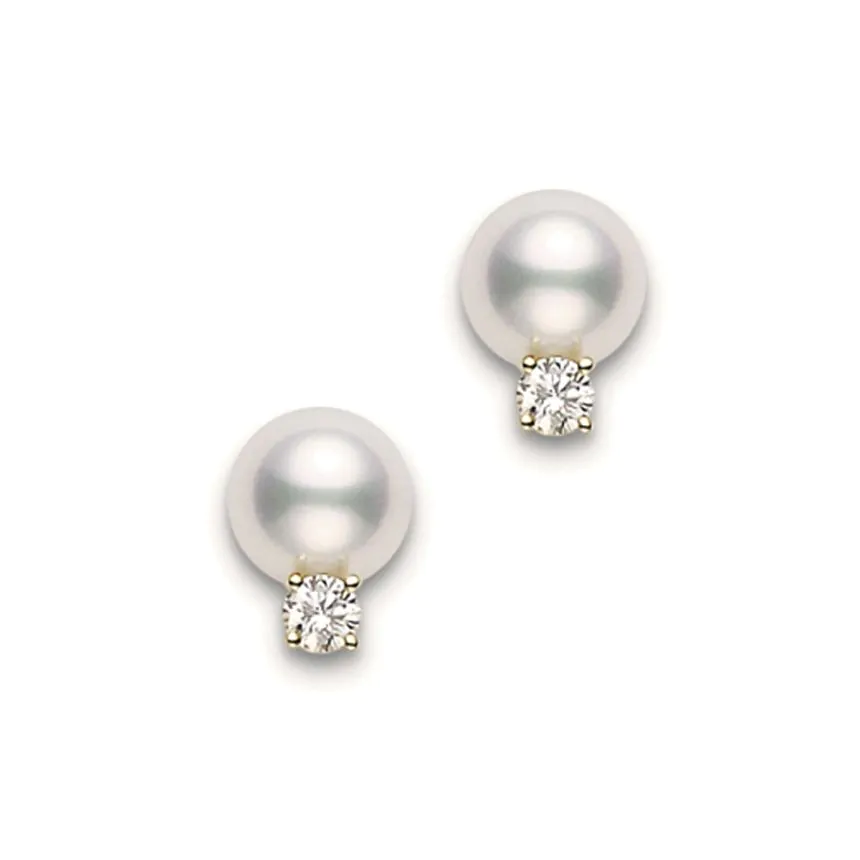 Mikimoto Classic Collection 18ct White Gold Pearl & Diamond Earrings