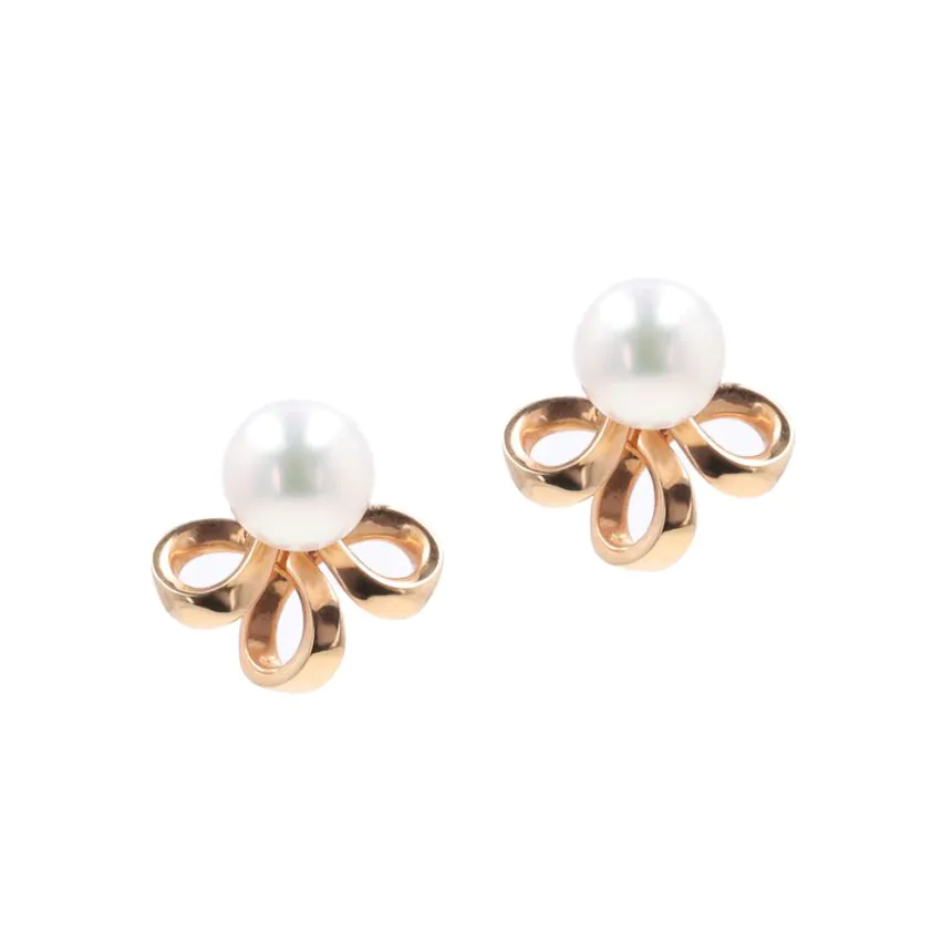 Mikimoto Ribbons Collection 18ct Rose Gold and Pearl Bow Drop Earrings