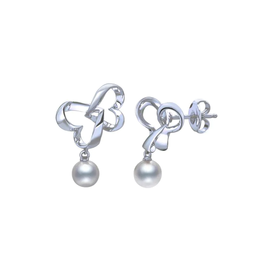 Mikimoto 18ct White Gold Entwined Heart Earrings