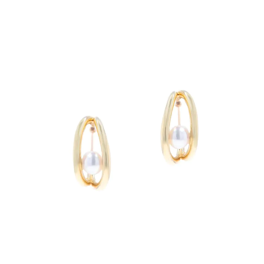 Mikimoto 18ct Yellow Gold Akoya Pearl Hoop Earrings
