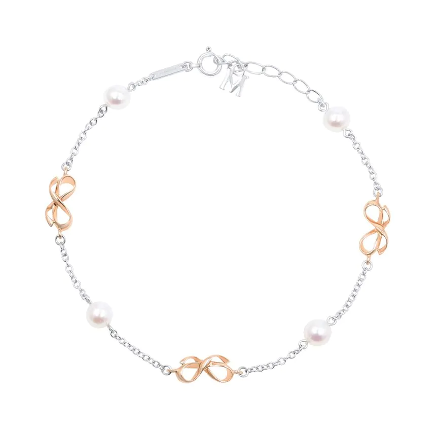 Mikimoto Classic Collection 18ct White and Rose Gold Pearl Chain Bracelet