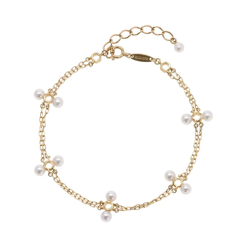 Mikimoto 18ct Yellow Gold Pearl Double Chain Bracelet