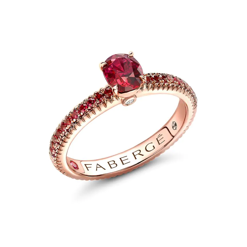 Fabergé Colours of Love Rose Gold & Ruby Fluted Ring with Ruby Shoulders 831RG2514