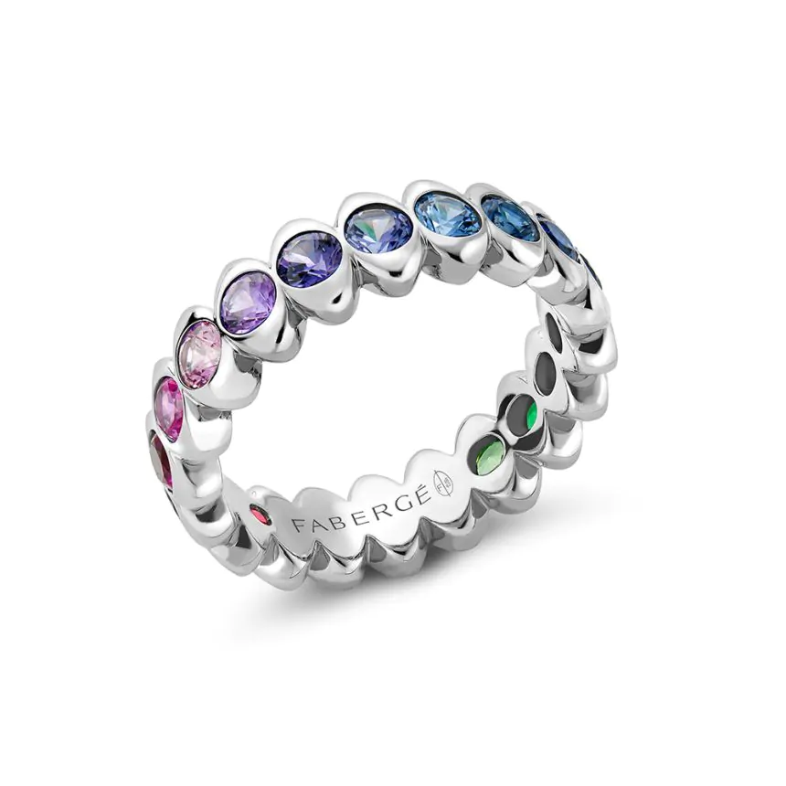 Fabergé Colours of Love 18ct White Gold Rainbow Gemstone Eternity Ring 1513RG3022