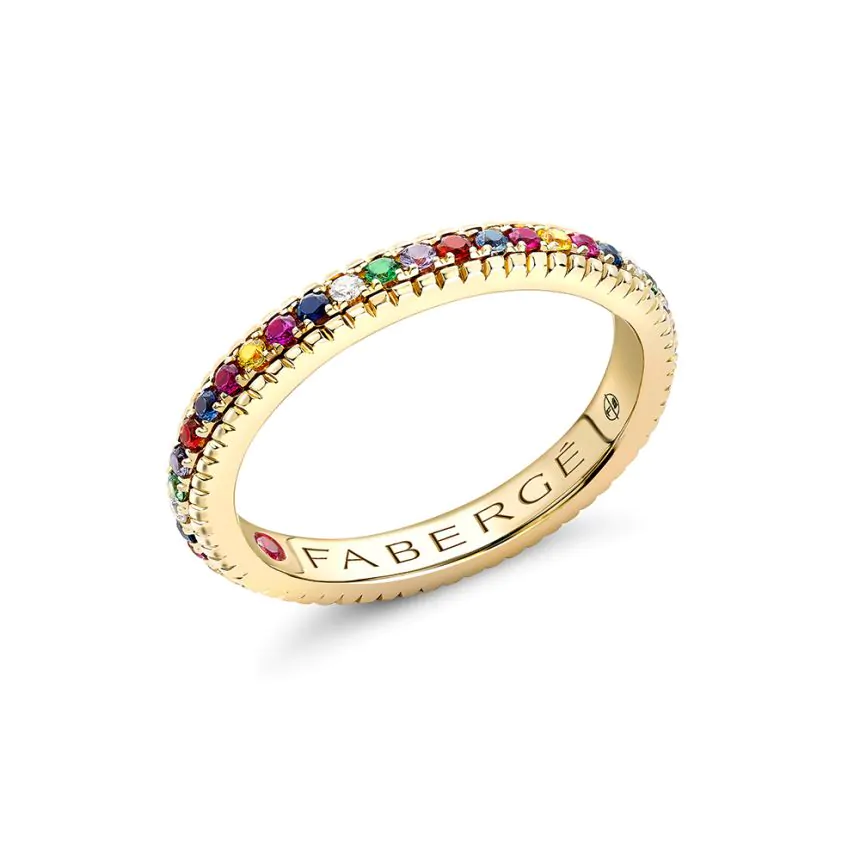 Fabergé Colours of Love Yellow Gold Multicoloured Gemstone Fluted Eternity Ring 847RG2319