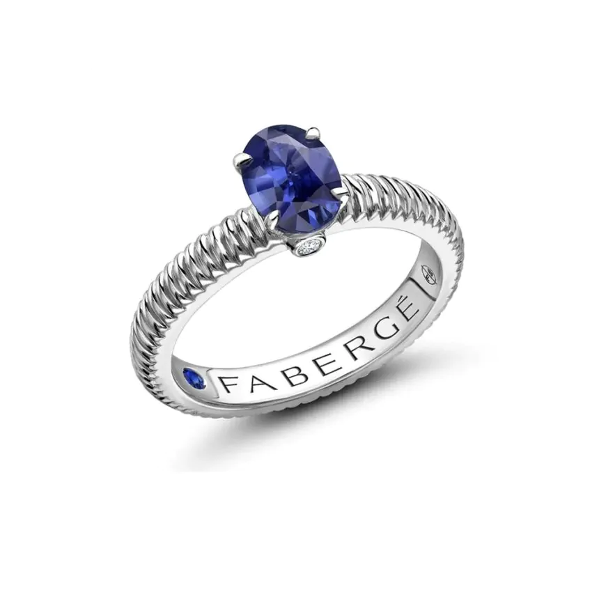Fabergé Colours of Love White Gold & Blue Sapphire Fluted Ring 845RG1640