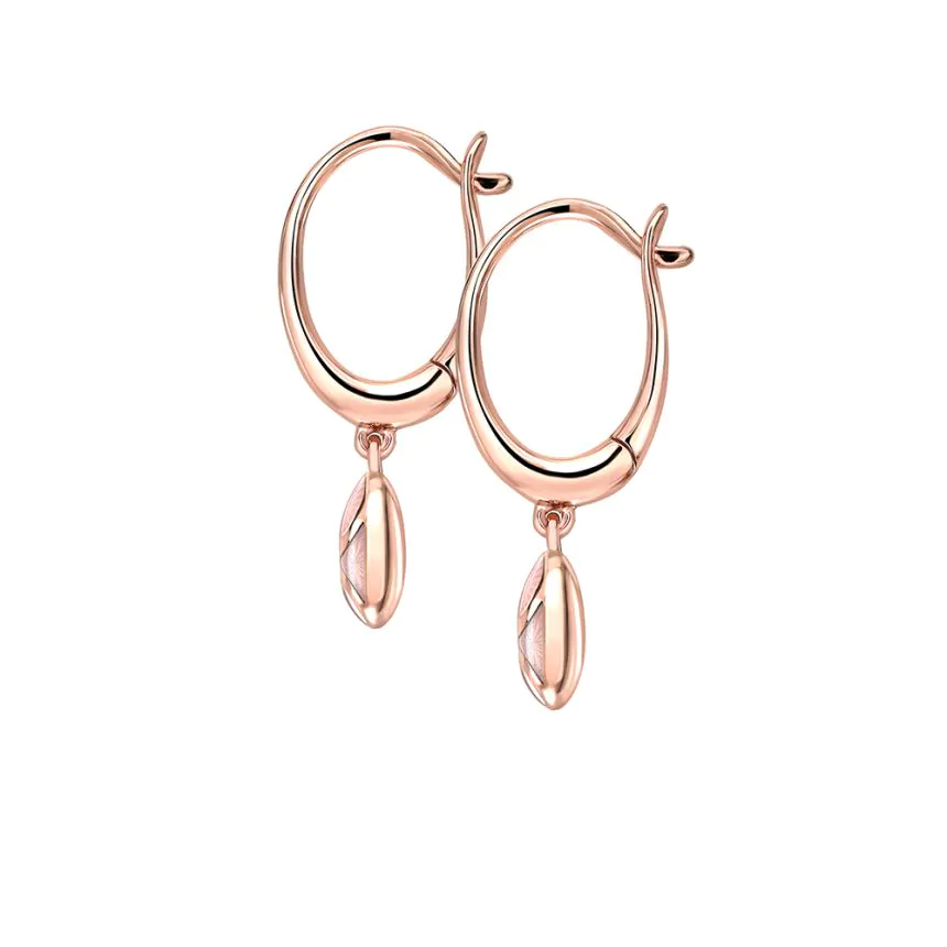 Fabergé Heritage Rose Gold, Diamond & Pink Guilloché Enamel Hoop Drop Earrings 1316EA2391