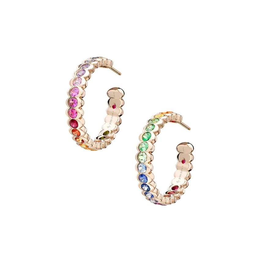 Fabergé Colours of Love Cosmic Curve 18ct Rose Gold Multicoloured Gemstone Hoop Earrings 2238EA3503