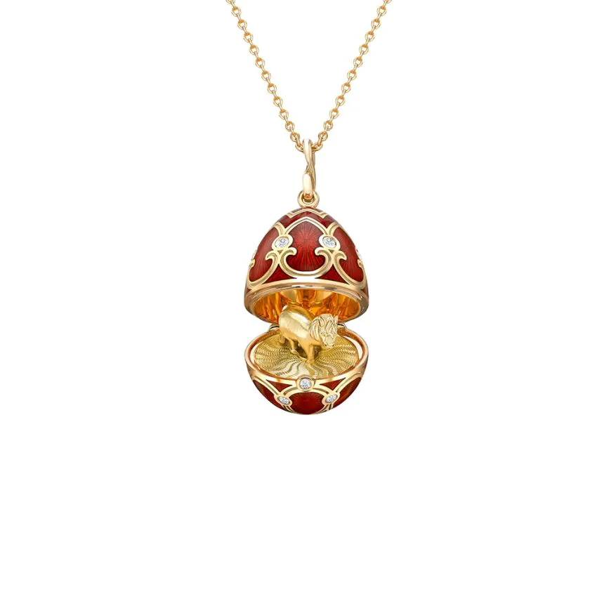 Fabergé Heritage Yellow Gold Diamond & Red Guilloché Enamel Horse Surprise Locket 1151FP2509