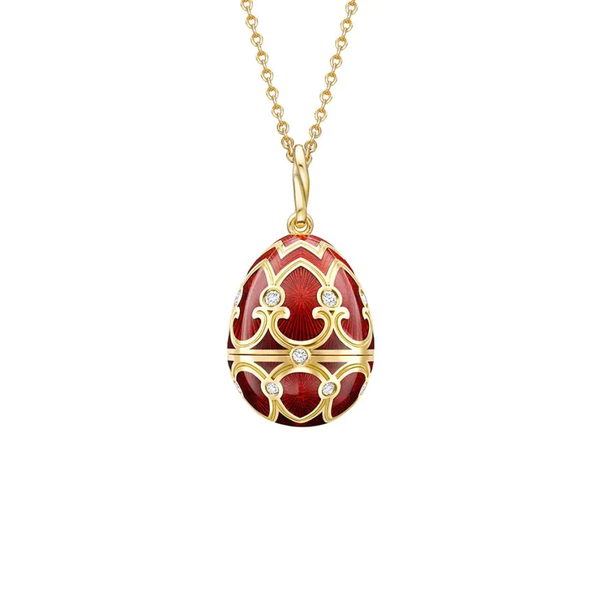 Fabergé Heritage Yellow Gold Diamond and Red Guilloché Enamel Gold State Coach Pendant 1151FP3529