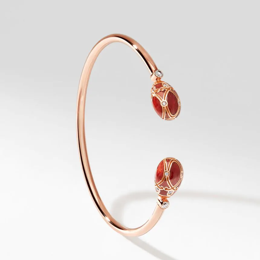 Fabergé Heritage Yelagin Rose Gold Diamond & Red Guilloché Enamel Open Bracelet 1098BT1989