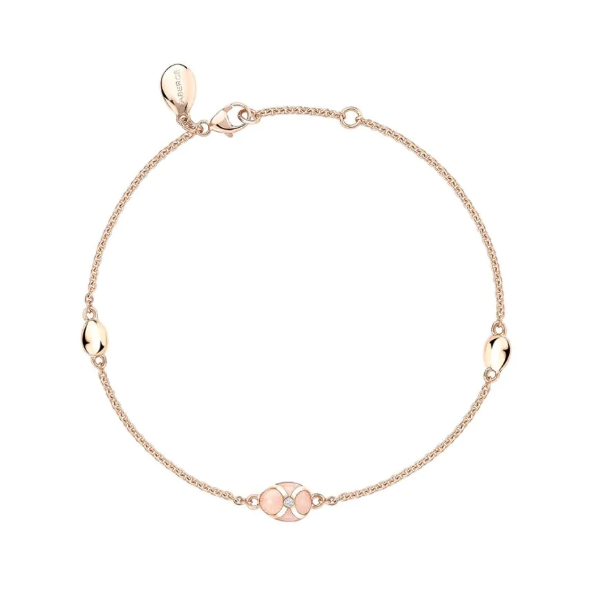 Fabergé Heritage Rose Gold Diamond & Pink Guilloché Enamel Chain Bracelet 1317BT2389