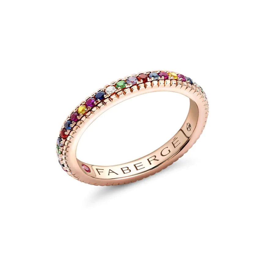 Faberge Colours of Love Rose Gold Multicoloured Gemstone Fluted Eternity Ring 847RG2286