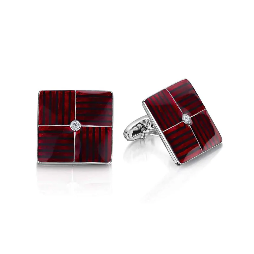 Silver Square Red & Black Diamond Cufflinks