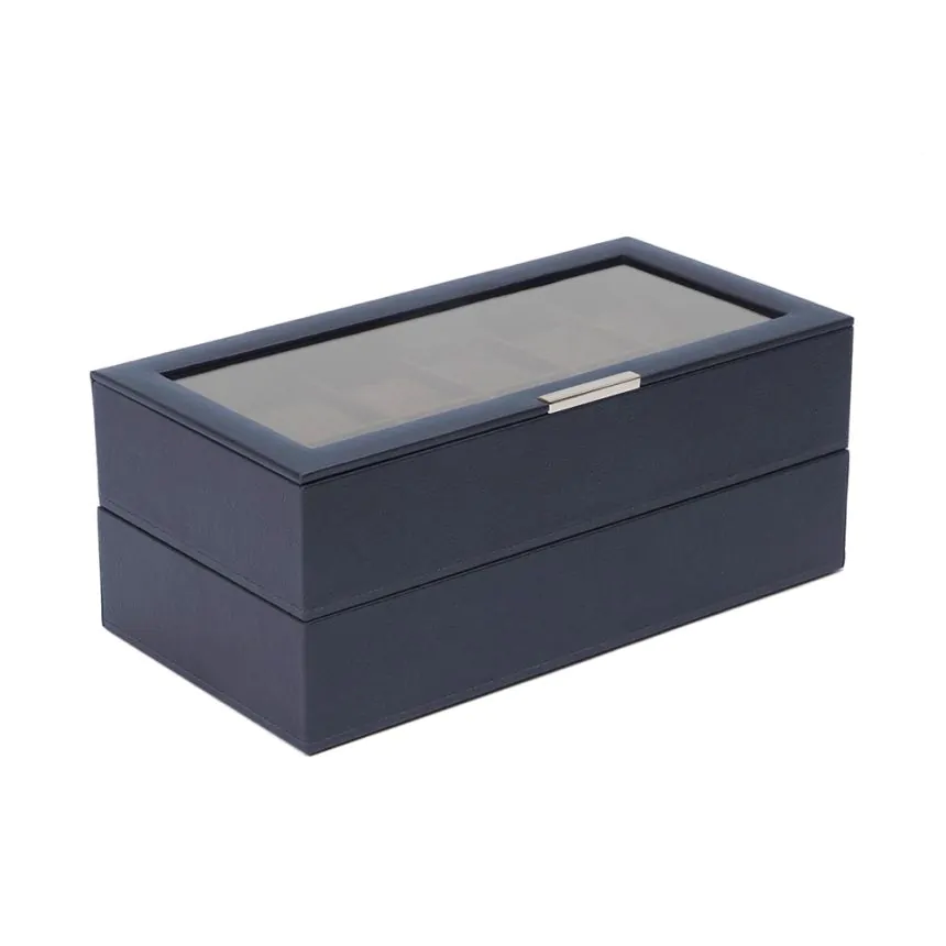 WOLF Navy Stackable Set of Two 12 Piece Watch Boxes 319717
