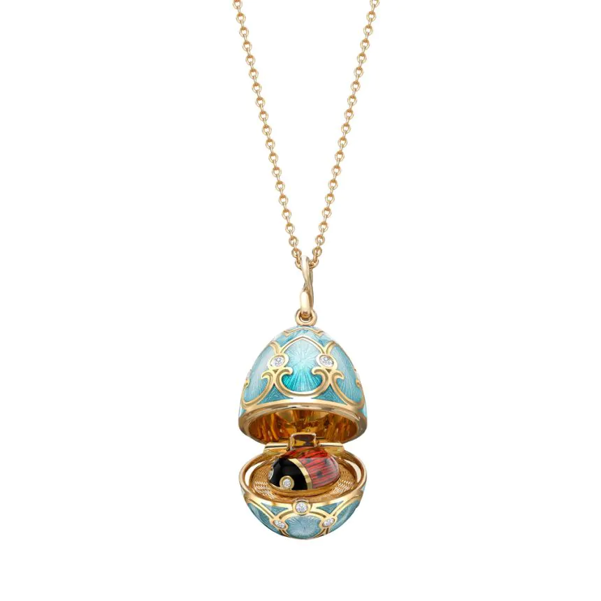 Fabergé Heritage Yellow Gold, Diamond & Turquoise Guilloché Enamel Ladybird Surprise Locket 1151FP19