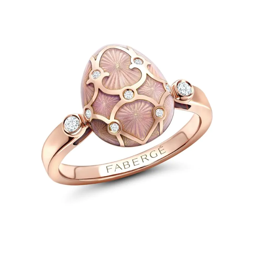 Fabergé Heritage Rose Gold, Diamond & Pink Guilloché Enamel Egg Ring 1298RG2330