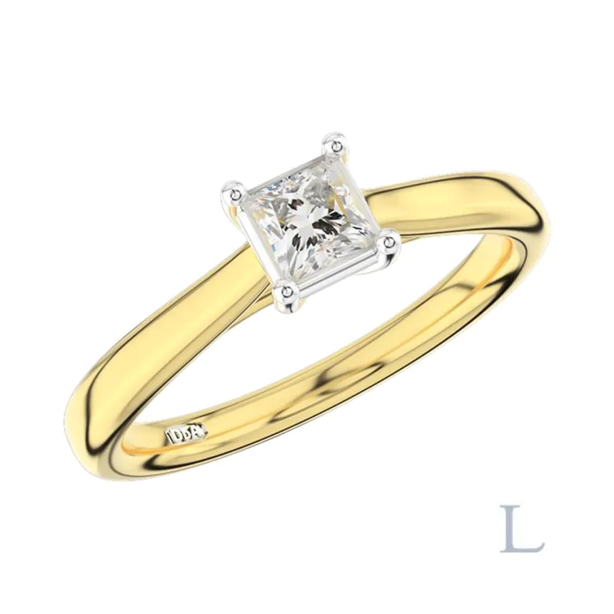 18ct Yellow Gold & Platinum 0.30ct F SI1 Princess Cut Diamond Solitaire Ring