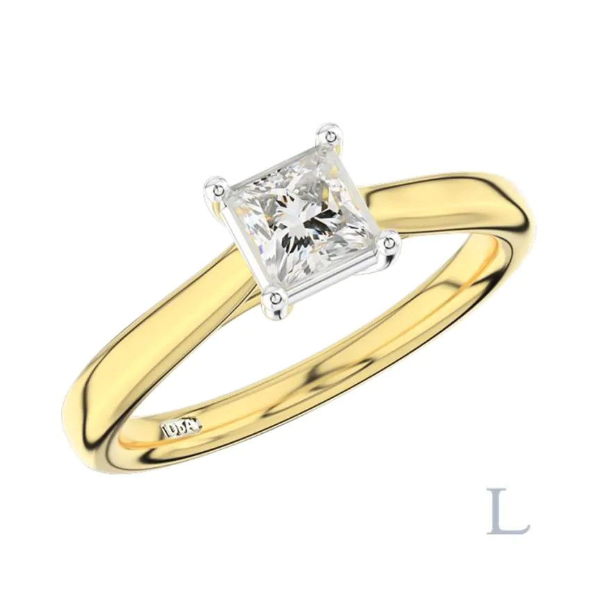 18ct Yellow Gold & Platinum 0.51ct G VS2 Princess Cut Diamond Solitaire Ring
