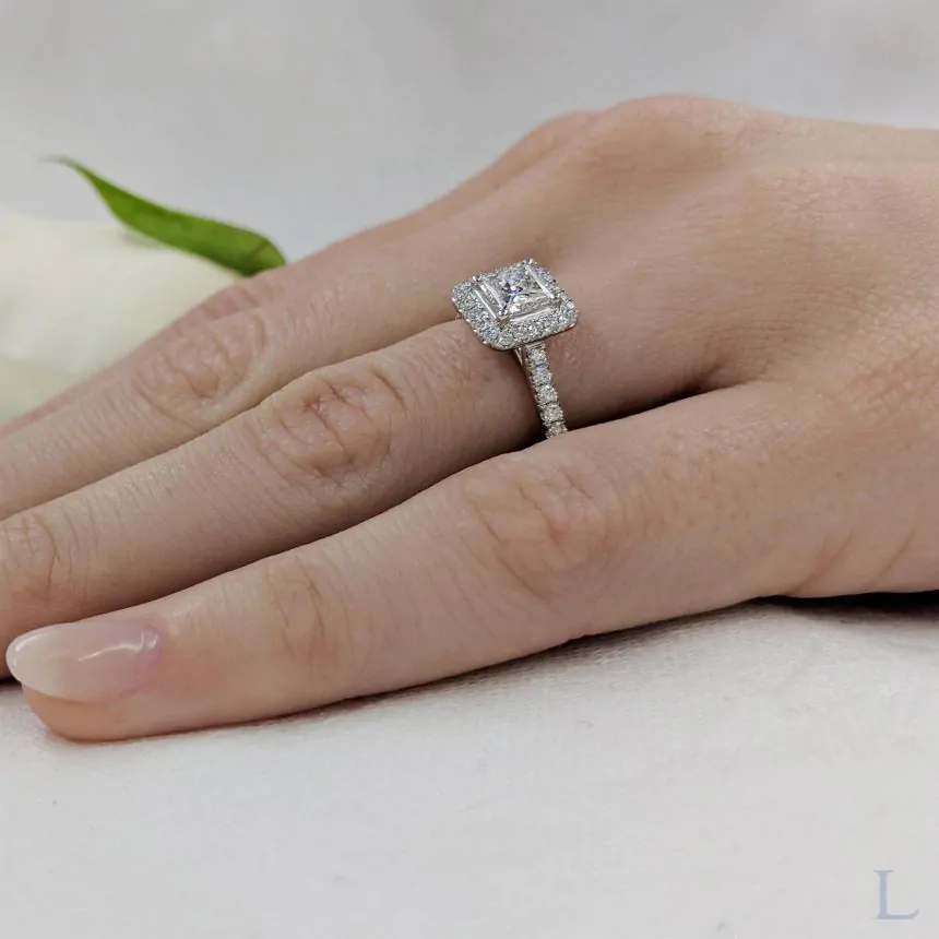 Platinum 0.70ct G SI1 Princess Cut Diamond Halo Ring