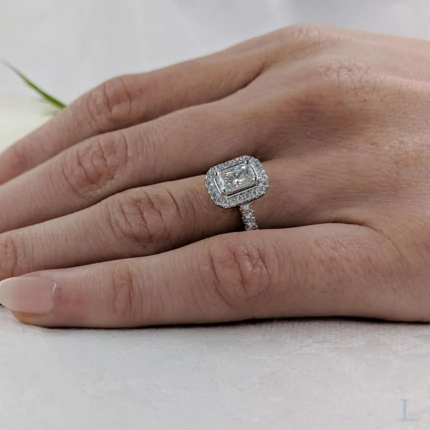 Platinum 0.70ct G VVS2 Radiant Cut Diamond Halo Ring