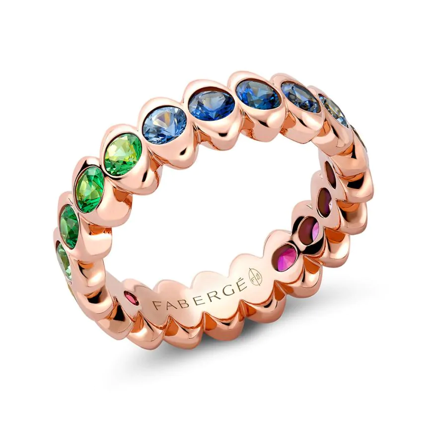 Fabergé Colours of Love Cosmic Curve Rose Gold Rainbow Multicoloured Gemstone Eternity Ring 1513RG30