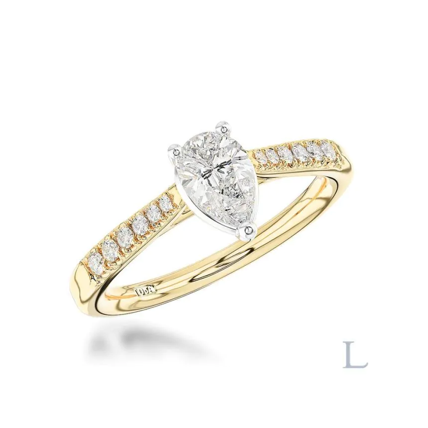 18ct Yellow Gold & Platinum 0.51ct G SI1 Pear Shape Cut Diamond Solitaire Ring