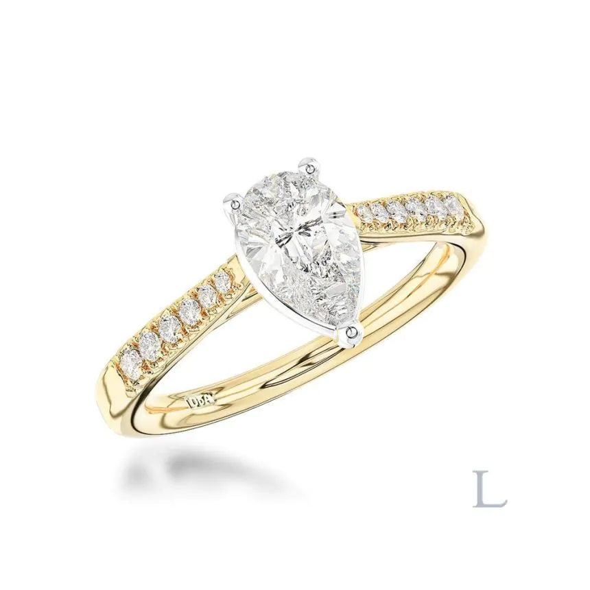18ct Yellow Gold & Platinum 0.70ct F SI1 Pear Cut Diamond Solitaire Ring