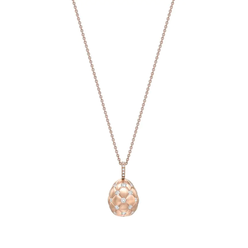 Fabergé Treillage Brushed Rose Gold & Diamond Set Egg Pendant 158FP305
