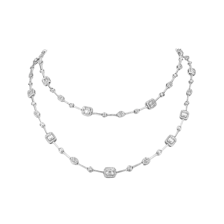 18ct White Gold Long Line Diamond Necklace