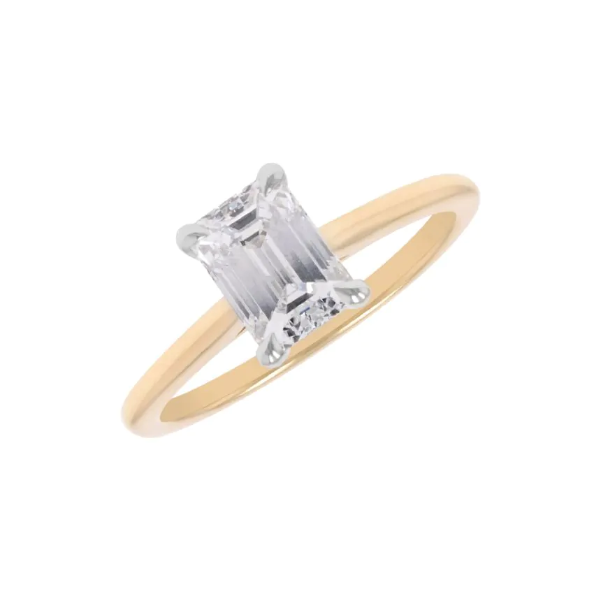 Wendy 18ct Yellow Gold and Platinum 1.15ct Emerald Cut Diamond Solitaire Ring