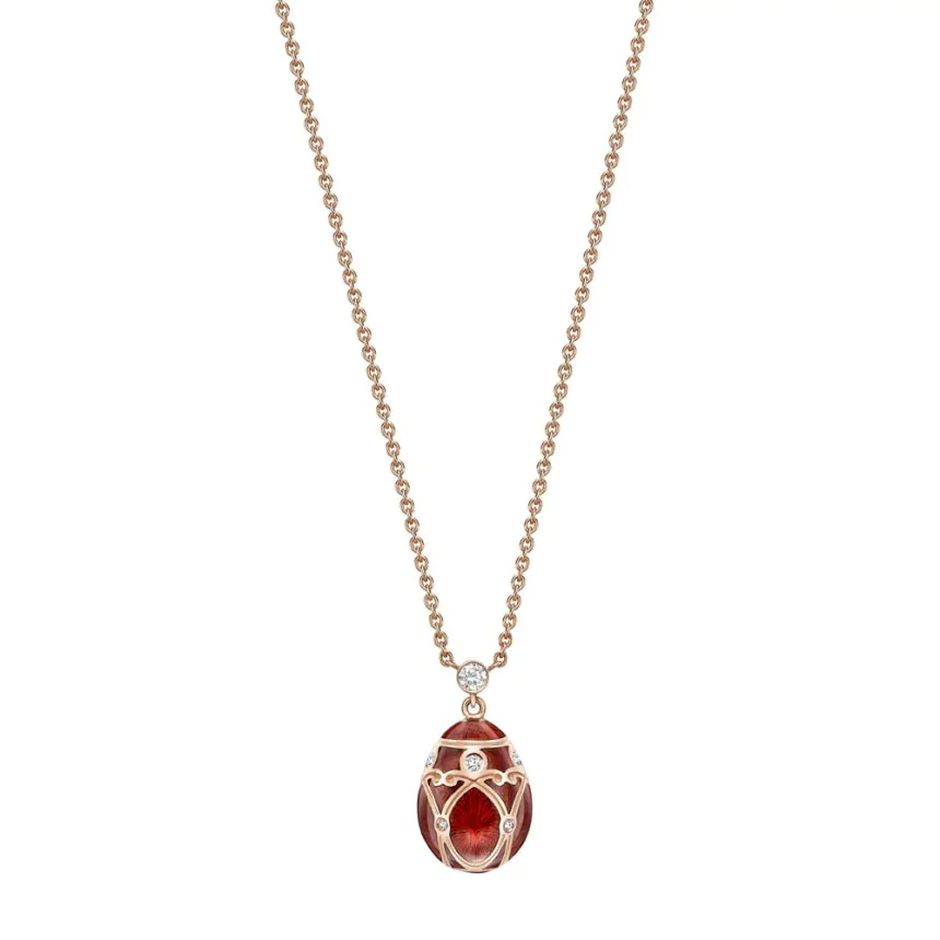 Fabergé Heritage Yelagin Rose Gold, Diamond & Red Guilloché Enamel Petite Egg Pendant 213FP1862