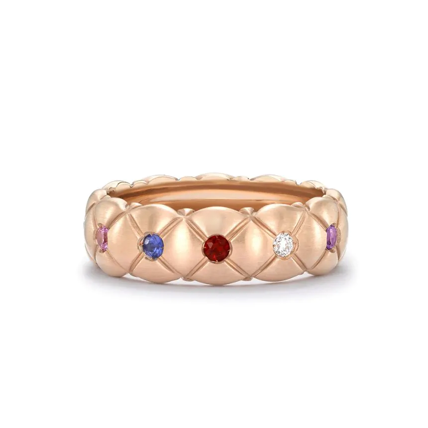 Fabergé Treillage Brushed Rose Gold & Multicoloured Gemstone Set Ring 452RG1337