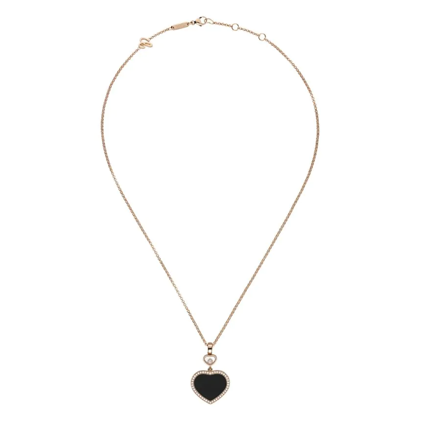 Chopard Happy Hearts 18ct Rose Gold, Black Onyx & Diamond Necklace 79A074-5201